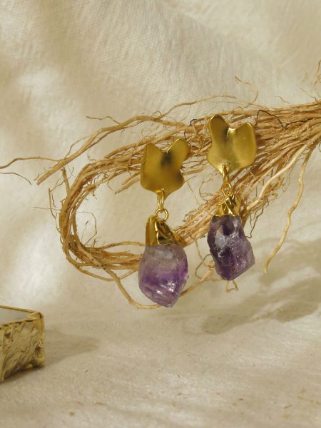 Boucles d&rsquo;oreilles Marie – Caladium amazonien, laiton plaqué or | Amulette douceur & couleur