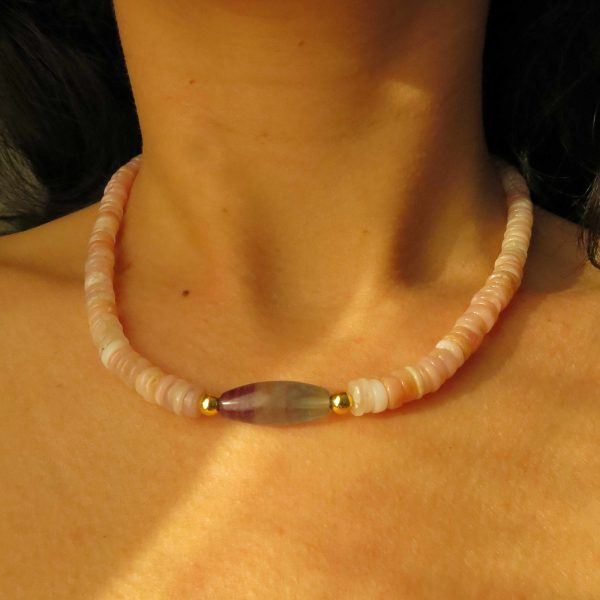 Ras-de-cou Vénus – quartz rose & fluorite